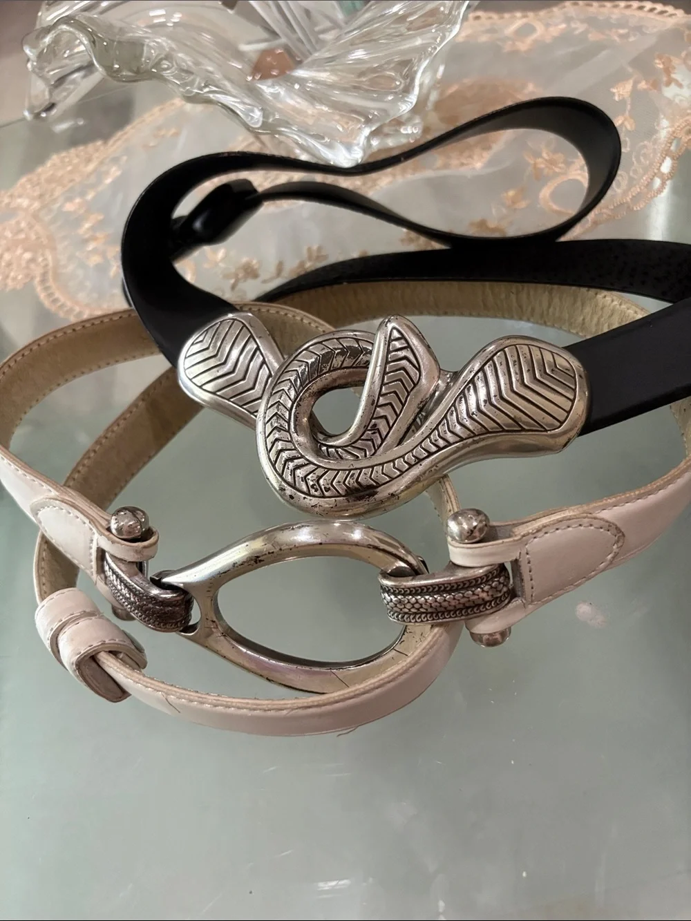 CHICO'S Womens Slide-Adjustable Black Belt w/Silver-tone Buckle Med/Large
